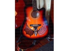 japanese &quot;lawsuit&quot; acoustic with gothic tailpiece and angel/demon wings custom paint