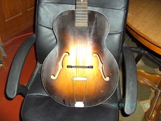 40&#39;s Harmony archtop acoustic set up for 5 string open G delta blues slide playing