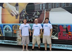 In front of the Gibson bus. The driver was really cool. Before he started driving for #Gibson he drove tour buses. His first job was for Louis Armstrong!