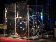 It sucks being behind a drum shield, but my kit still looks sexy behind it. Before a show this past December with Jordan Crosby and the Shades of Blue. Photo by Aaron Pierce.